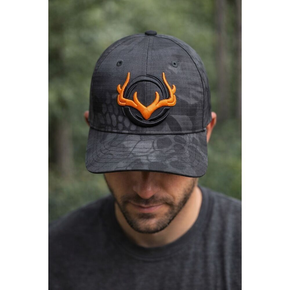 Black Camo Deer Antler Hunting Hat Orange Embroidered Logo Adjustable Cap